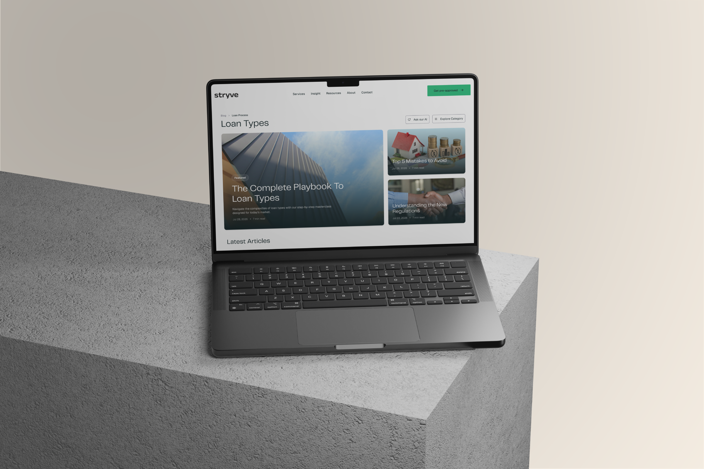Stryve insights blog with a featured loan-types playbook